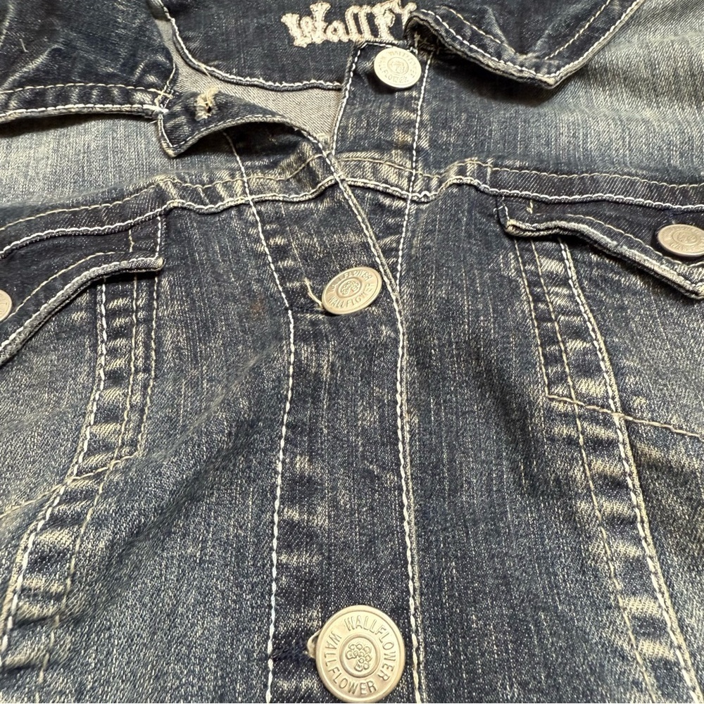 WallFlower Boho Western Denim Vest 3X Raw Hem Stretch Jean Vest Dark Wash - Picture 3 of 5